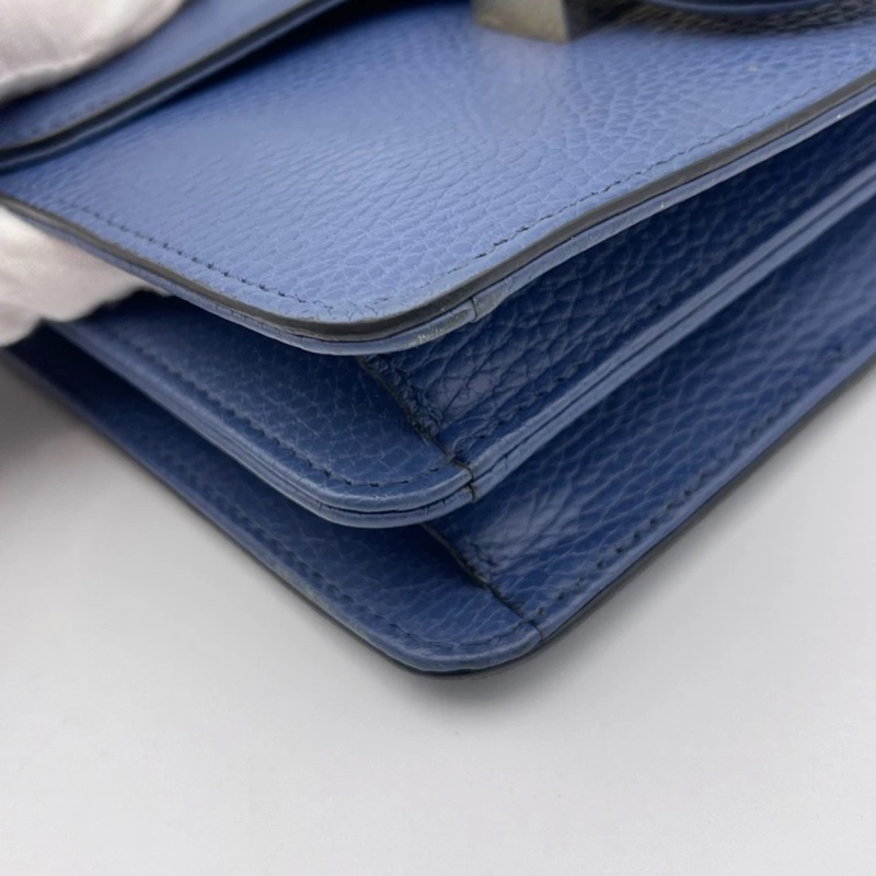 正品 Gucci GG 互扣式裡海藍皮革斜挎小包-10