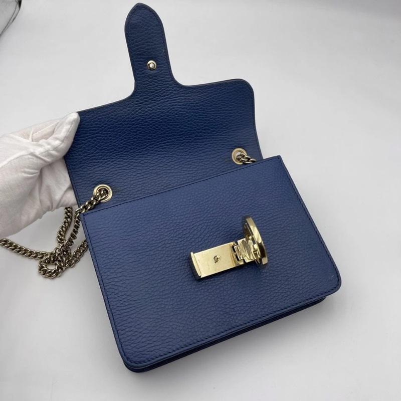 正品 Gucci GG 互扣式裡海藍皮革斜挎小包-13
