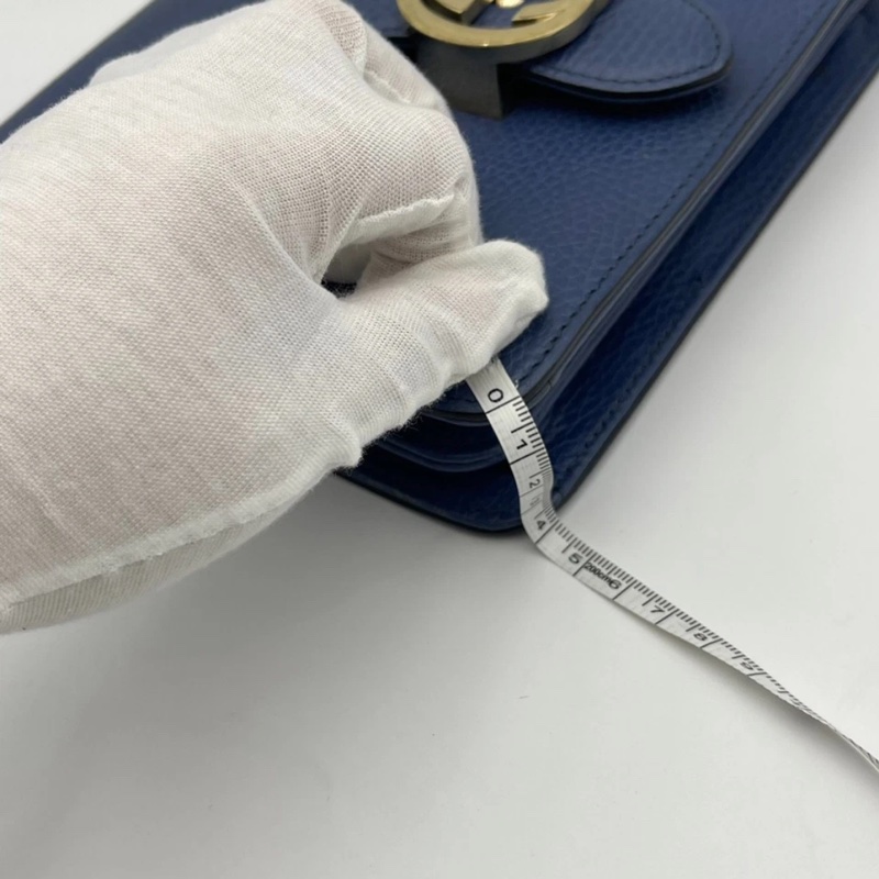 正品 Gucci GG 互扣式裡海藍皮革斜挎小包-16