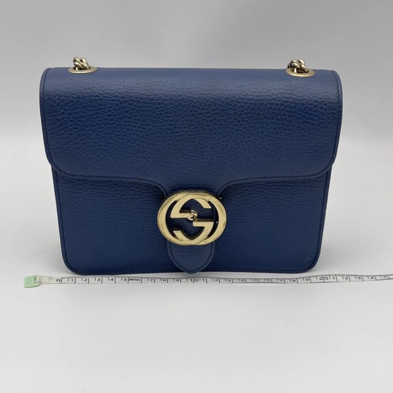 正品 Gucci GG 互扣式裡海藍皮革斜挎小包-17