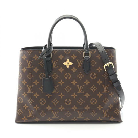路易威登 (LOUIS VUITTON) 花卉圖案 Monogram 黑色手提包 M43550 PVC 塗層帆布皮革棕色黑色二手女士
