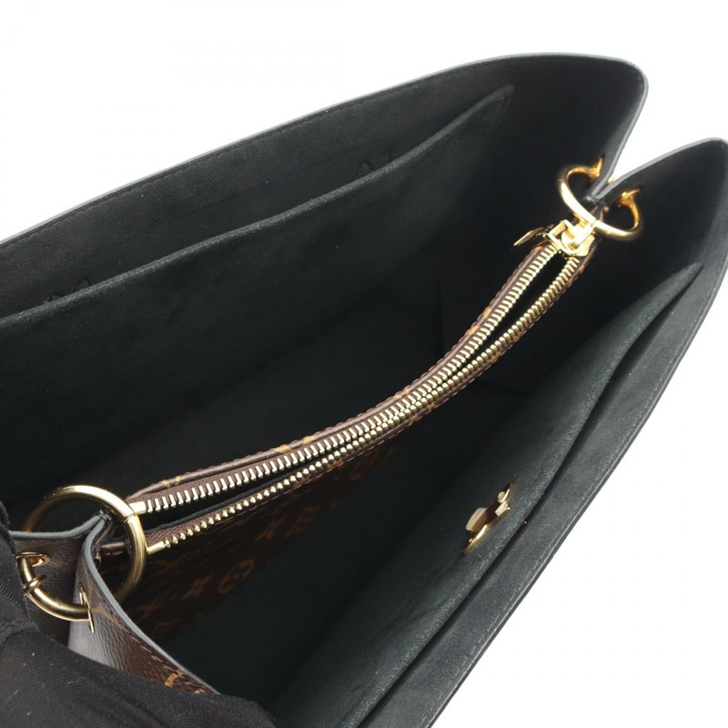 路易威登 (LOUIS VUITTON) 花卉圖案 Monogram 黑色手提包 M43550 PVC 塗層帆布皮革棕色黑色二手女士-2