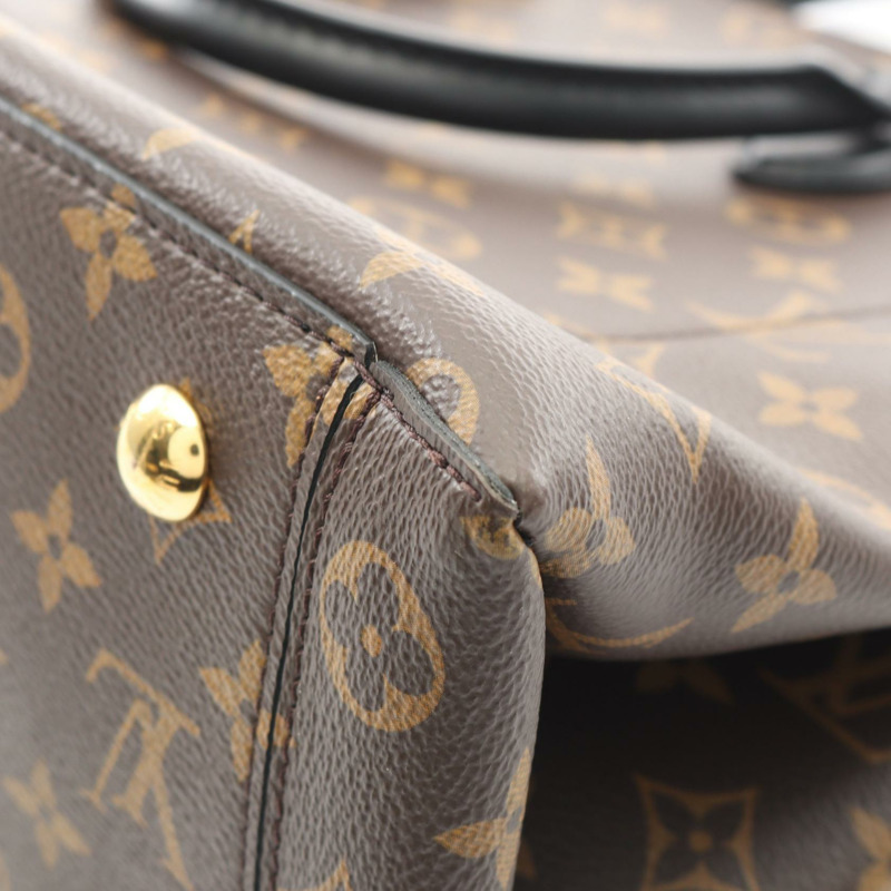 路易威登 (LOUIS VUITTON) 花卉圖案 Monogram 黑色手提包 M43550 PVC 塗層帆布皮革棕色黑色二手女士-5