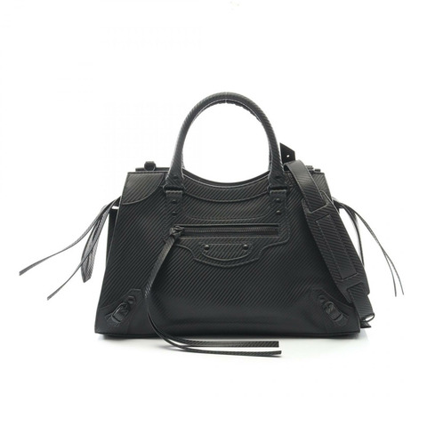 BALENCIAGA Neo Classic City 中型手提包 638470 PVC塗層帆布 黑色 二手 女士