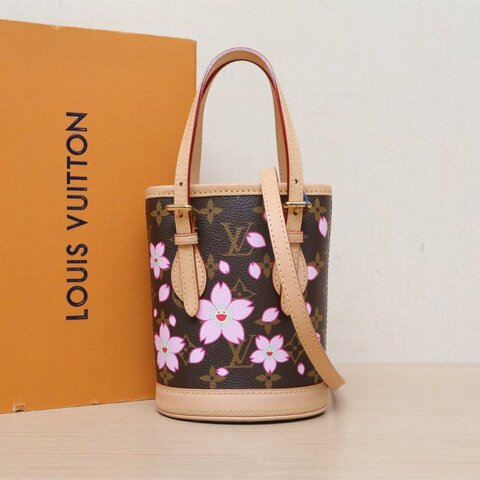 LOUIS VUITTON LVx村上隆聯名款cherryblossom櫻花系列水桶包老花PVC晶片肩背包