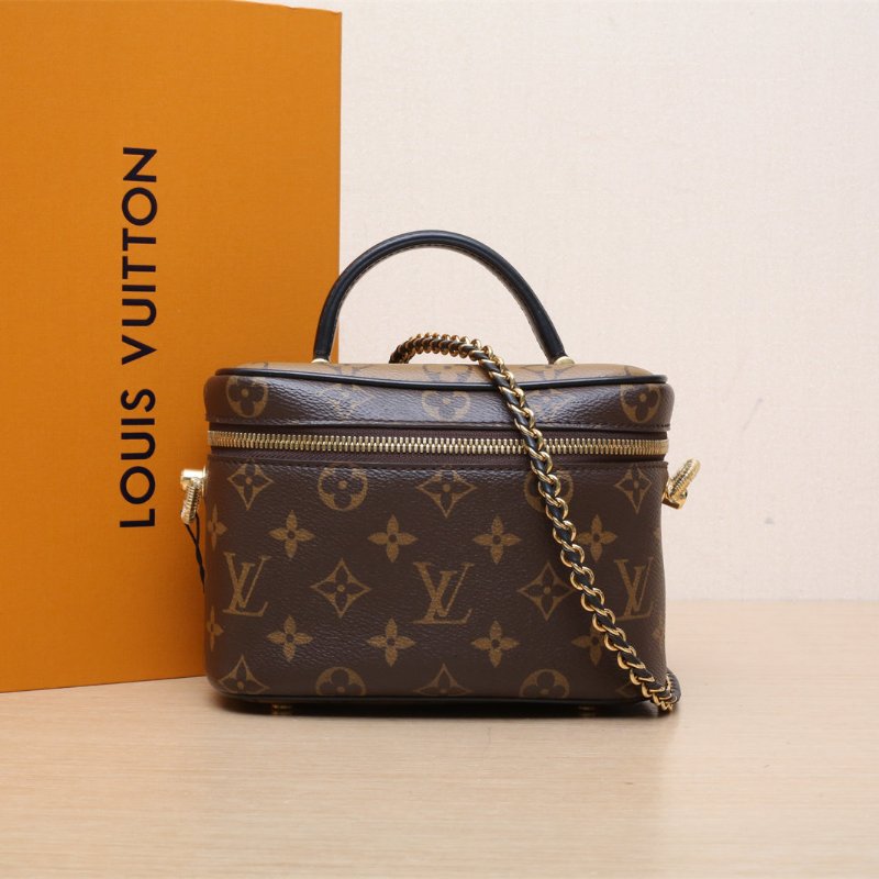 LOUIS VUITTON Vanity化妝包小號19老花PVC金扣晶片肩背包-0