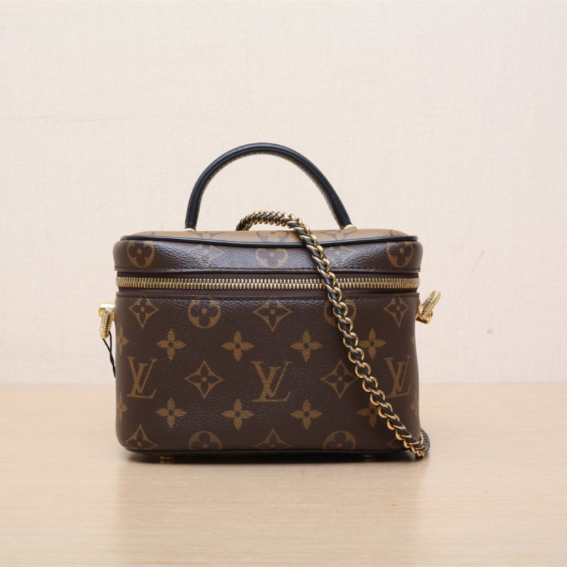 LOUIS VUITTON Vanity化妝包小號19老花PVC金扣晶片肩背包-1