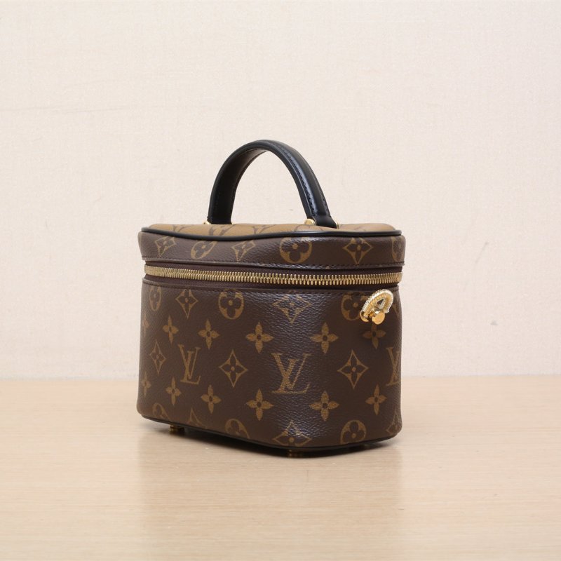 LOUIS VUITTON Vanity化妝包小號19老花PVC金扣晶片肩背包-4