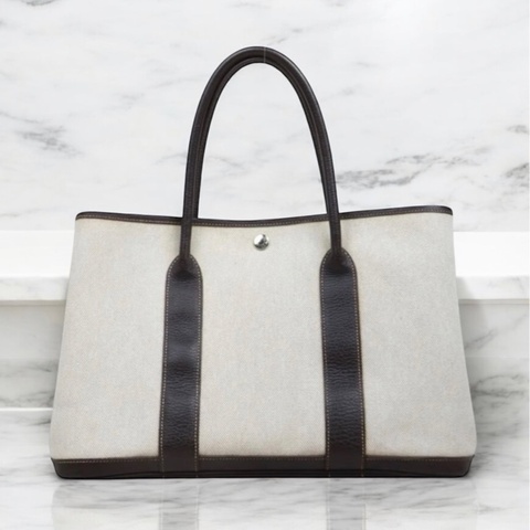 「JL精品代購」9新 愛馬仕熊貓色帆布拼皮花園36托特包