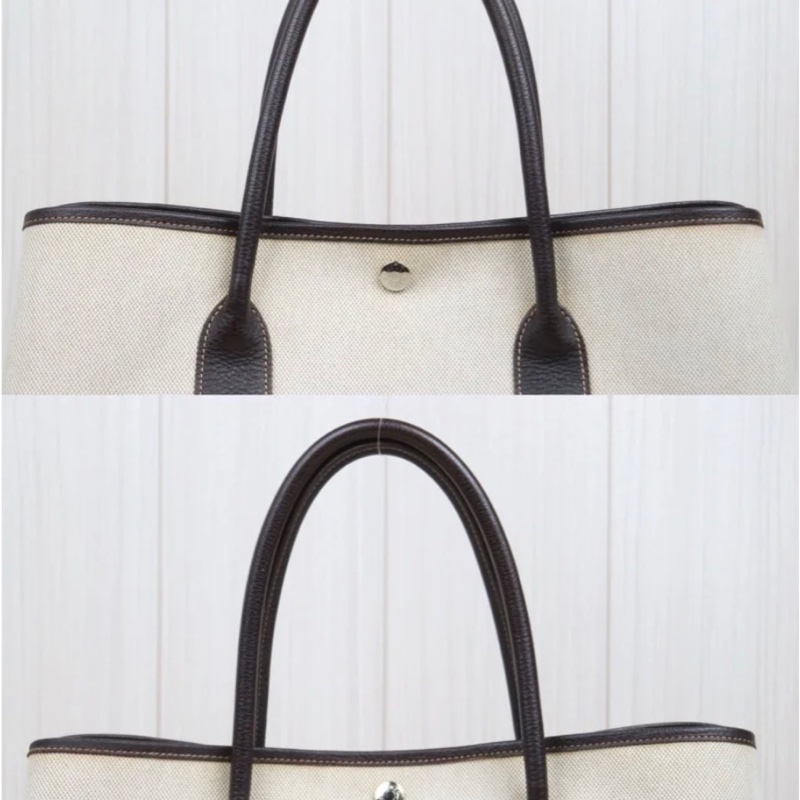 「JL精品代購」9新 愛馬仕熊貓色帆布拼皮花園36托特包-4