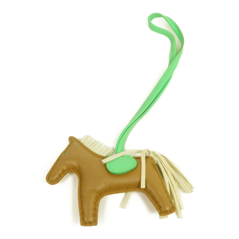 HERMES Milo皮革Rodeo PM掛飾Kraft/Vert Comics-0