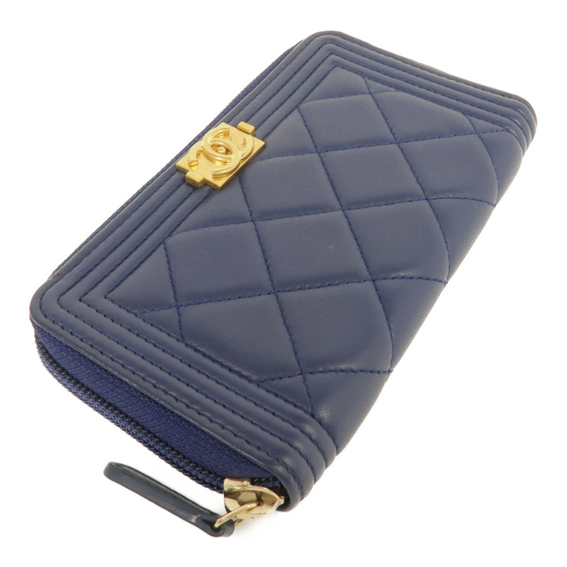 CHANEL 羊皮皮革Boy Zipped Wallet金扣錢包-3