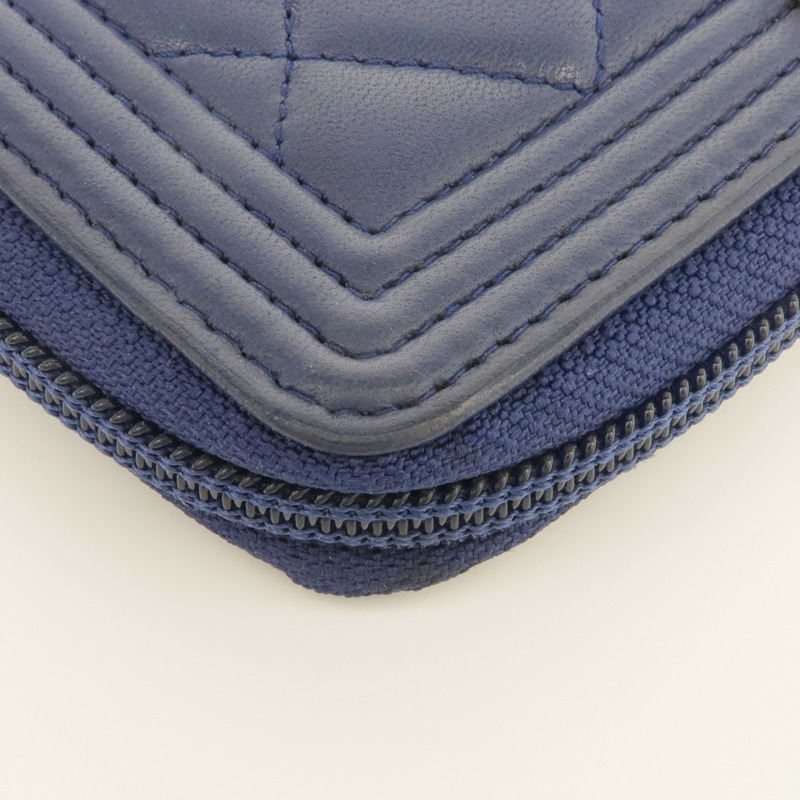 CHANEL 羊皮皮革Boy Zipped Wallet金扣錢包-8