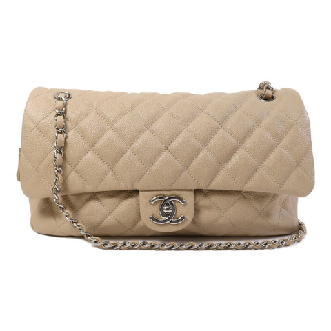CHANEL 牛皮皮革Easy Jumbo Flap Bag銀扣鏈帶肩背袋