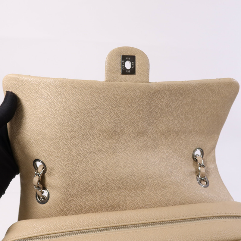 CHANEL 牛皮皮革Easy Jumbo Flap Bag銀扣鏈帶肩背袋-13