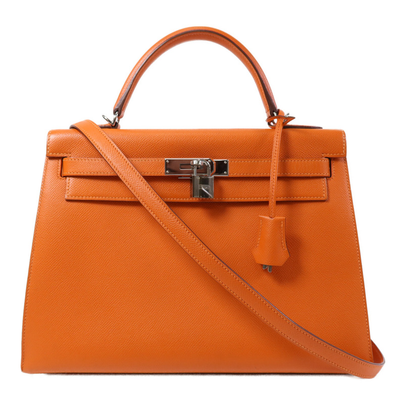 HERMES Epsom皮革Kelly 32手挽肩背兩用袋Orange-0