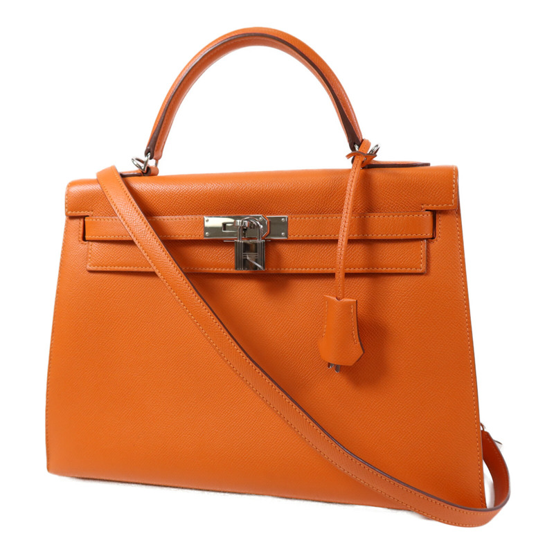 HERMES Epsom皮革Kelly 32手挽肩背兩用袋Orange-2