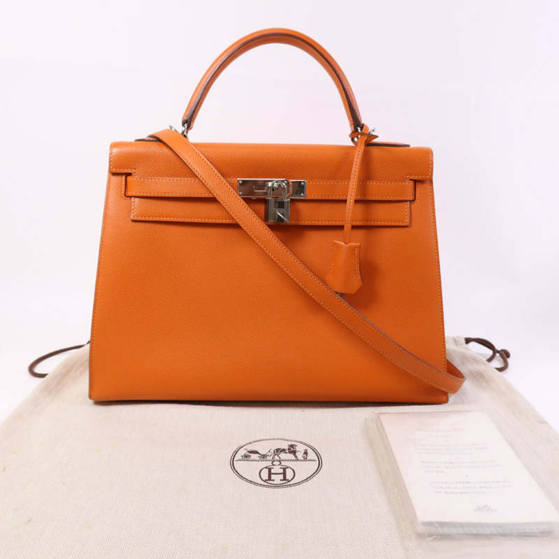 HERMES Epsom皮革Kelly 32手挽肩背兩用袋Orange-7