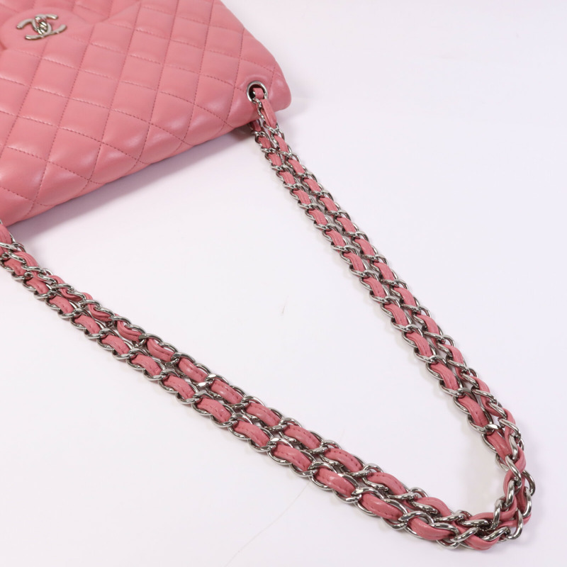 CHANEL 羊皮皮革Large Classic銀扣鏈帶肩背袋-11