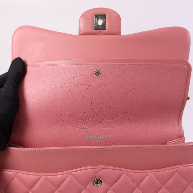 CHANEL 羊皮皮革Large Classic銀扣鏈帶肩背袋-13