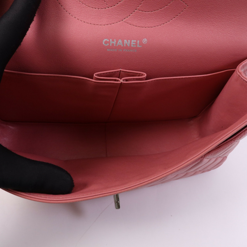 CHANEL 羊皮皮革Large Classic銀扣鏈帶肩背袋-14