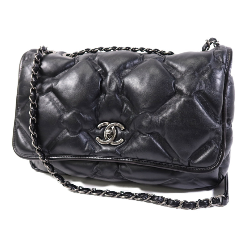 CHANEL 羊皮皮革Chain Shoulder Bag銀扣鏈帶肩背袋-2