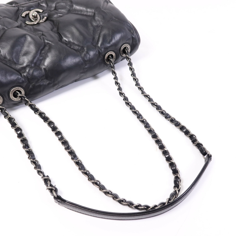 CHANEL 羊皮皮革Chain Shoulder Bag銀扣鏈帶肩背袋-4