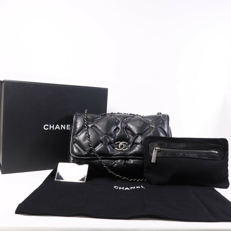 CHANEL 羊皮皮革Chain Shoulder Bag銀扣鏈帶肩背袋-5