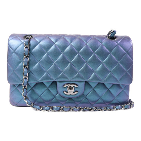 CHANEL 羊皮皮革Classic Flap Iridescent銀扣鏈帶肩背袋