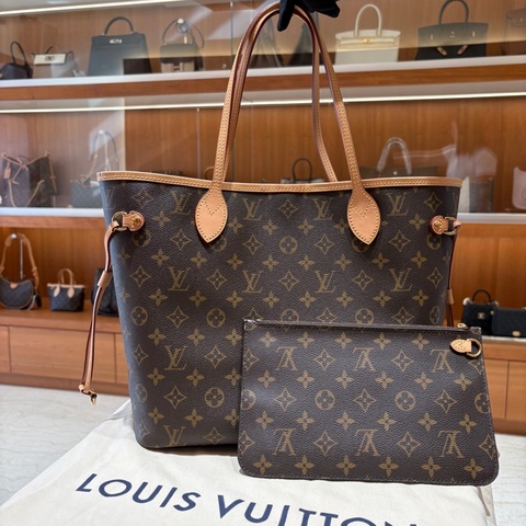 Louis Vuitton Neverfull 老花皮革托特包（中號）