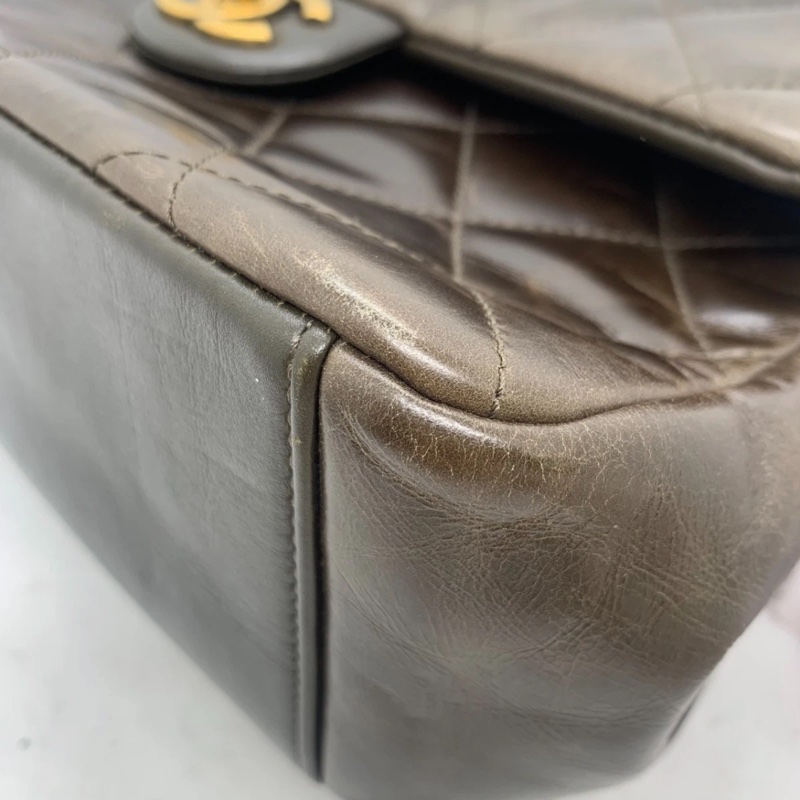 香奈兒（CHANEL）亮面小牛皮菱格紋中號手提翻蓋包-8