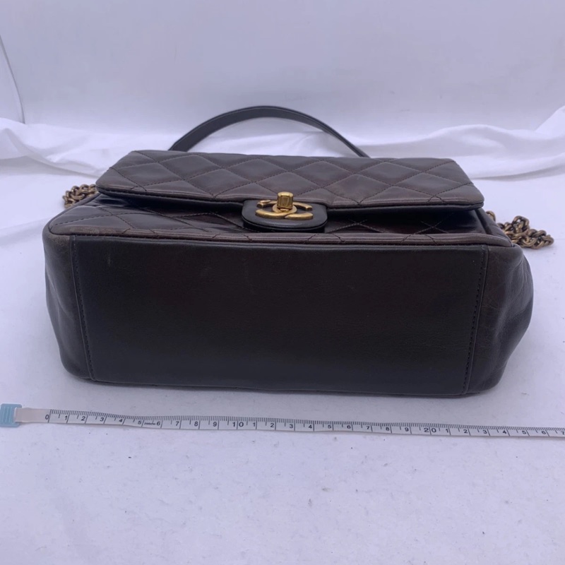 香奈兒（CHANEL）亮面小牛皮菱格紋中號手提翻蓋包-10