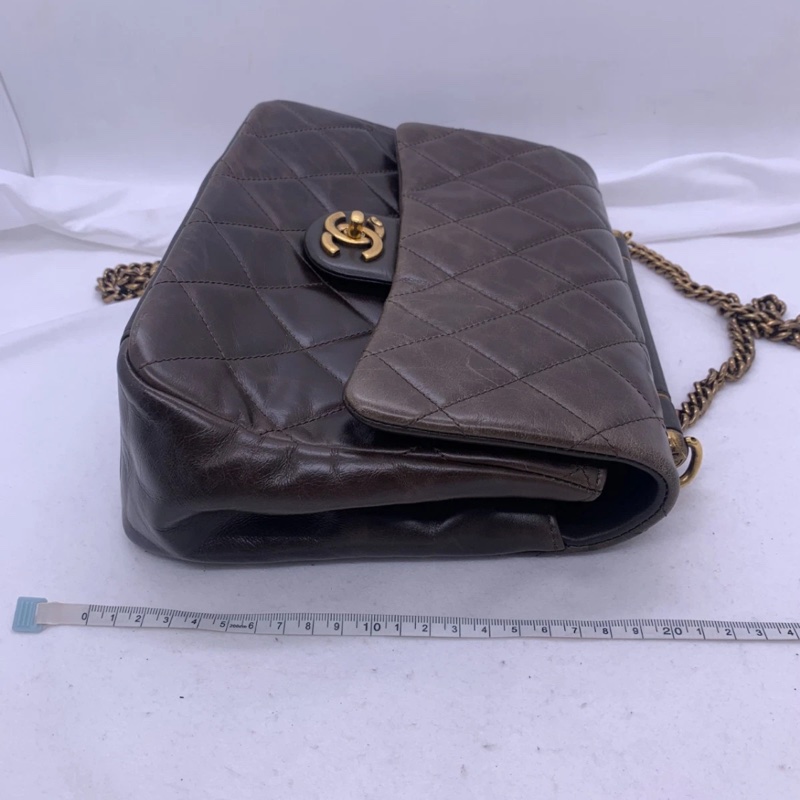 香奈兒（CHANEL）亮面小牛皮菱格紋中號手提翻蓋包-11