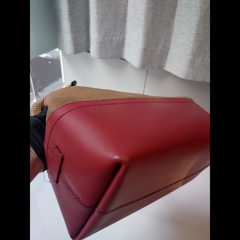 Fendi 駝+紅皮拚色皮革直式肩側包-9