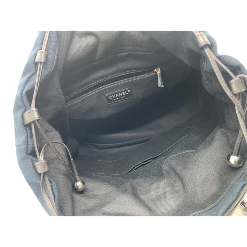 Chanel香奈兒拉菲草購物手提包,藍色編織鏈條,雙向可擴展,沙灘風海軍藍-7