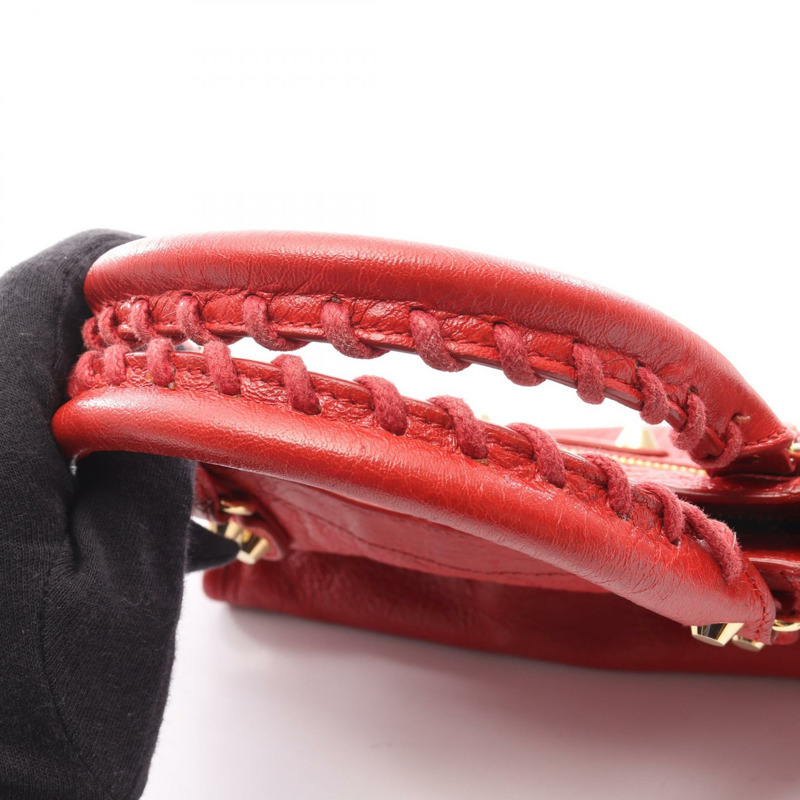 BALENCIAGA 經典迷你都會斜背包,紅色真皮,二手女款-10