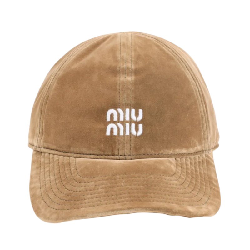 【MIU MIU】Velvet 天鵝絨 抽繩造型 帽子 棒球帽 老帽 沙色 黑色 5HC369-3