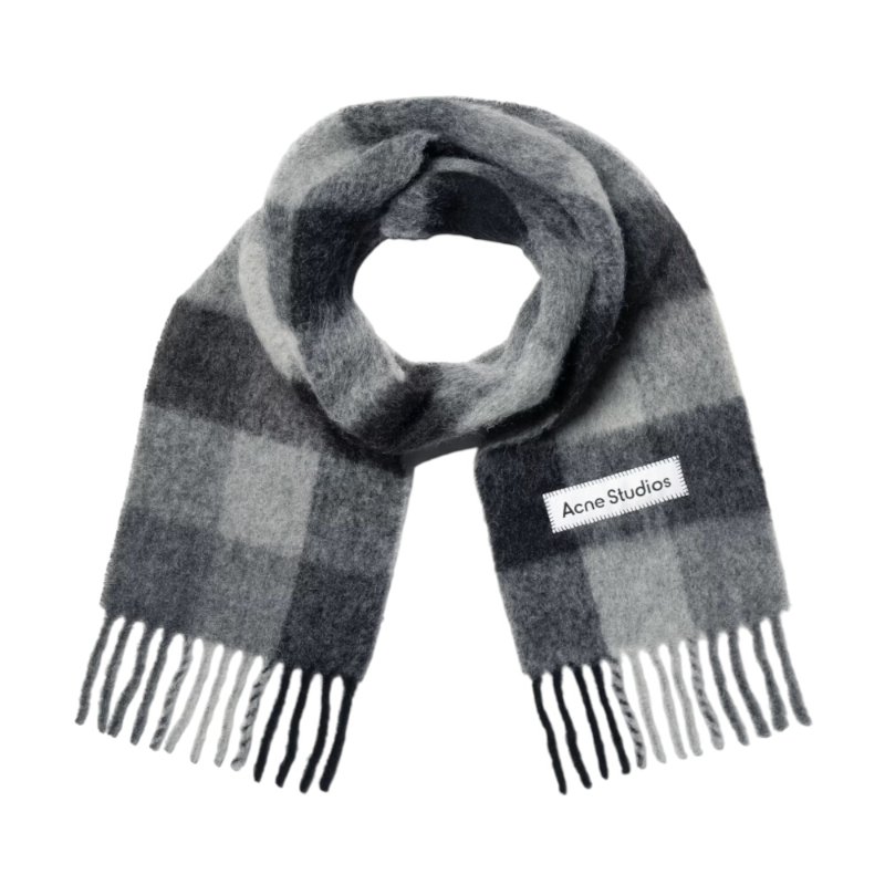 【Acne Studios】Logo 大字 雙色 羊毛 混紡 披巾 圍巾 深黑色 灰色 深灰色 CA0084.DUC-0