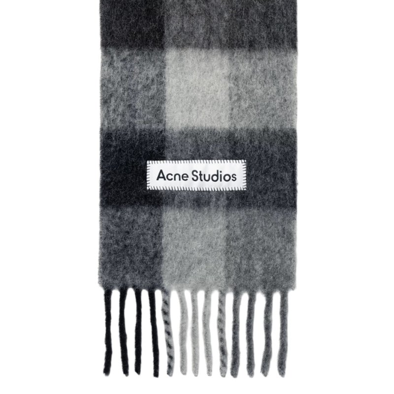 【Acne Studios】Logo 大字 雙色 羊毛 混紡 披巾 圍巾 深黑色 灰色 深灰色 CA0084.DUC-2
