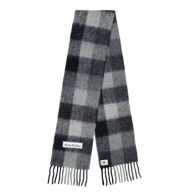 【Acne Studios】Logo 大字 雙色 羊毛 混紡 披巾 圍巾 深黑色 灰色 深灰色 CA0084.DUC-4