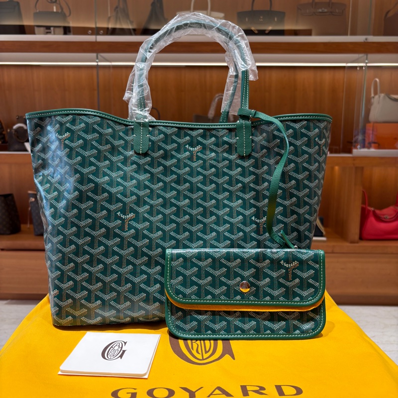 【現貨|氣質綠限定】Goyard Saint Louis PM 綠色托特包|超輕盈帆布設計 × 真皮提把|附原廠子包&購證|時尚力MAX!-0