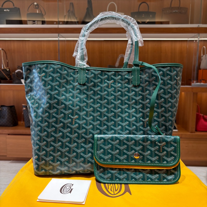 【現貨|氣質綠限定】Goyard Saint Louis PM 綠色托特包|超輕盈帆布設計 × 真皮提把|附原廠子包&購證|時尚力MAX!-6