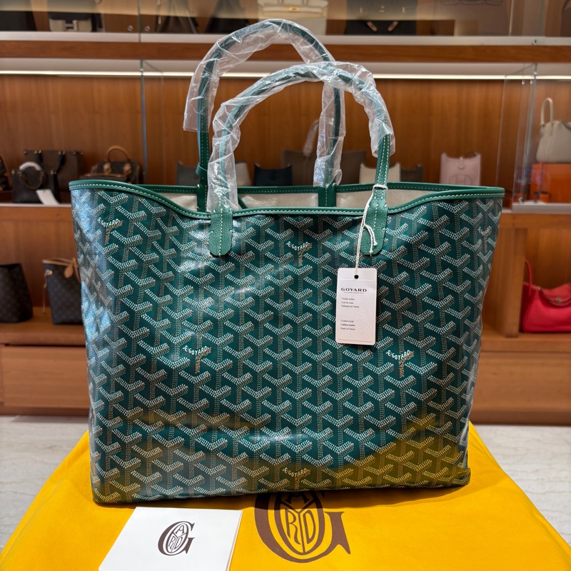 【現貨|氣質綠限定】Goyard Saint Louis PM 綠色托特包|超輕盈帆布設計 × 真皮提把|附原廠子包&購證|時尚力MAX!-7