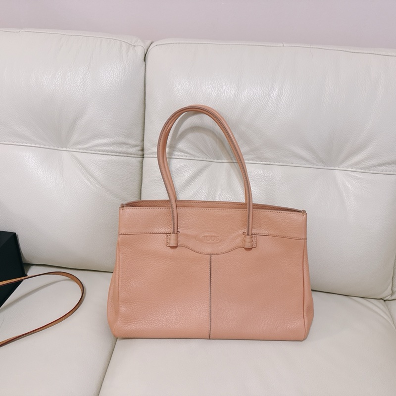 85成新 TODS tote 托特包 粉橘粉色 有附防塵-1