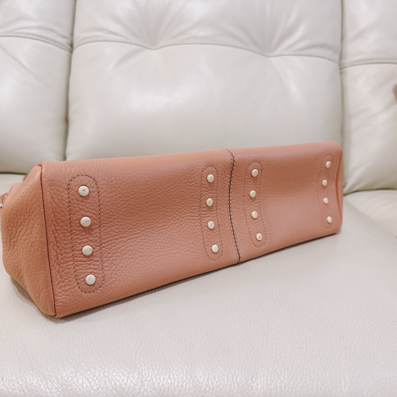 85成新 TODS tote 托特包 粉橘粉色 有附防塵-5