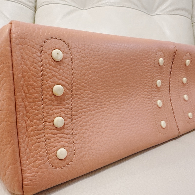 85成新 TODS tote 托特包 粉橘粉色 有附防塵-6