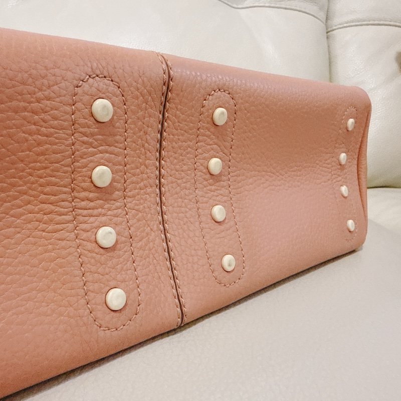 85成新 TODS tote 托特包 粉橘粉色 有附防塵-7