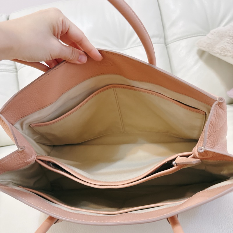 85成新 TODS tote 托特包 粉橘粉色 有附防塵-8