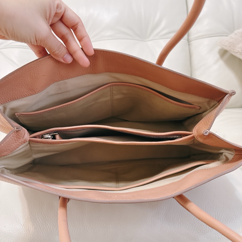 85成新 TODS tote 托特包 粉橘粉色 有附防塵-14