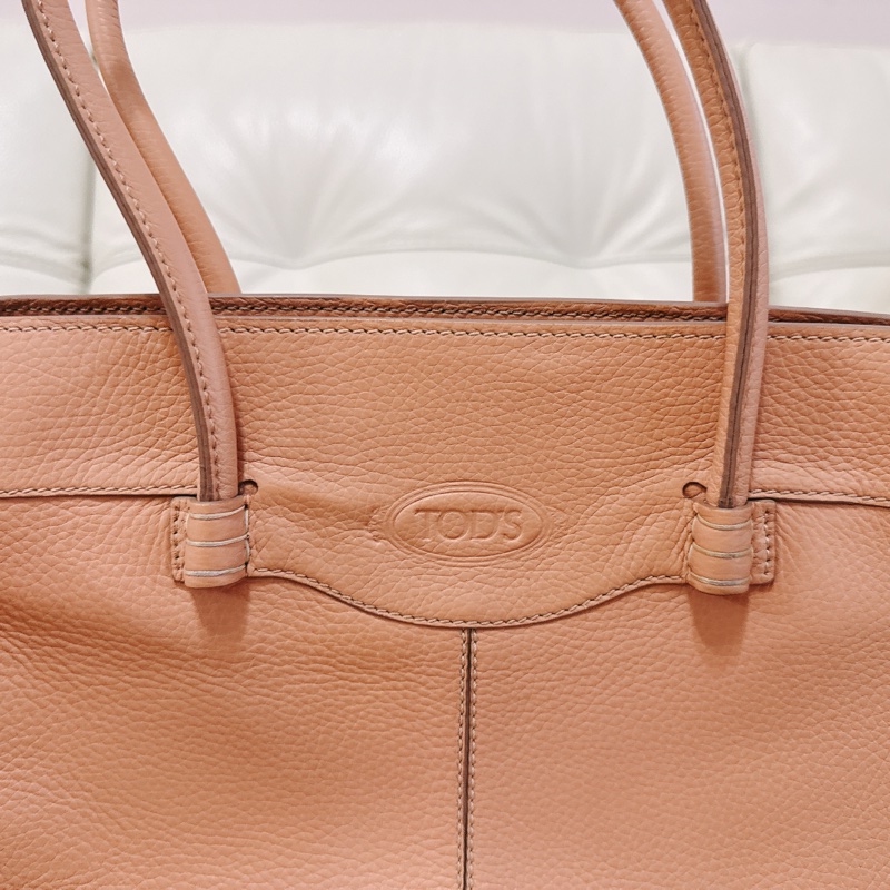 85成新 TODS tote 托特包 粉橘粉色 有附防塵-15